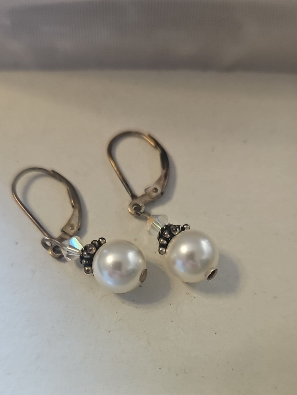 Pearl Drop Earrings with Crystal Accents - White Pearl Women's Earrings